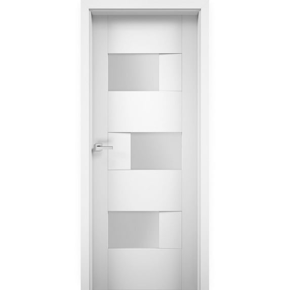 Solid French Door Opaque Glass 18 x 84 inches / Sete 6933 White Silk / Single Regular Panel Frame Handle / Bathroom Bedroom Modern Doors