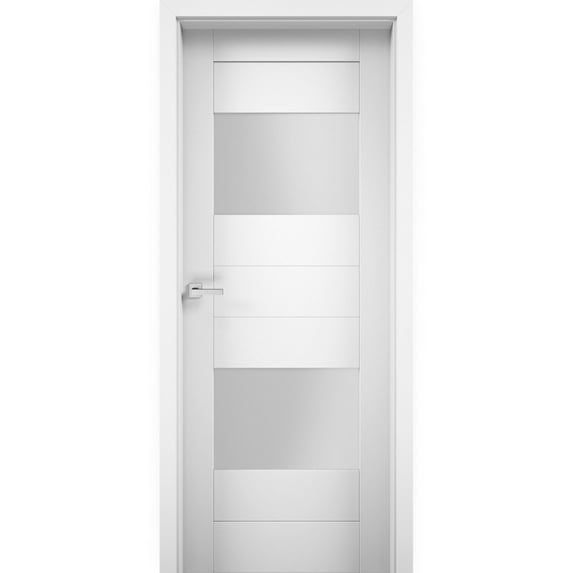 Solid French Door Opaque Glass 2 Lites 28 x 80 inches / Sete 6222 White Silk / Single Regular Panel Frame Handle / Bathroom Bedroom Modern Doors