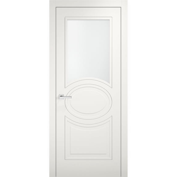 Solid French Door Opaque Glass 36 x 80 inches / Mela 7012 Matte White / Single Regular Panel Frame Handle / Bathroom Bedroom Modern Doors