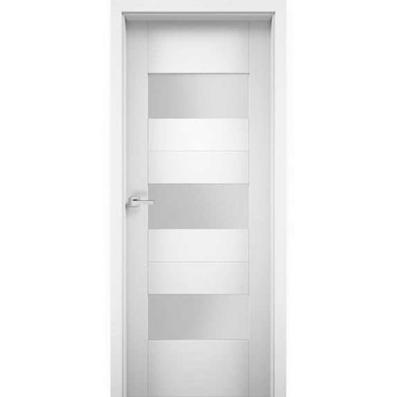 Solid French Door Opaque Glass 36 x 80 inches / Sete 6003 White Silk / Single Regular Panel Frame Handle / Bathroom Bedroom Modern Doors