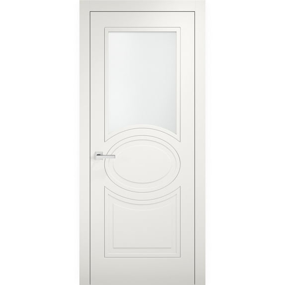 Solid French Door Opaque Glass 42 x 96 inches / Mela 7012 Matte White / Single Regular Panel Frame Handle / Bathroom Bedroom Modern Doors