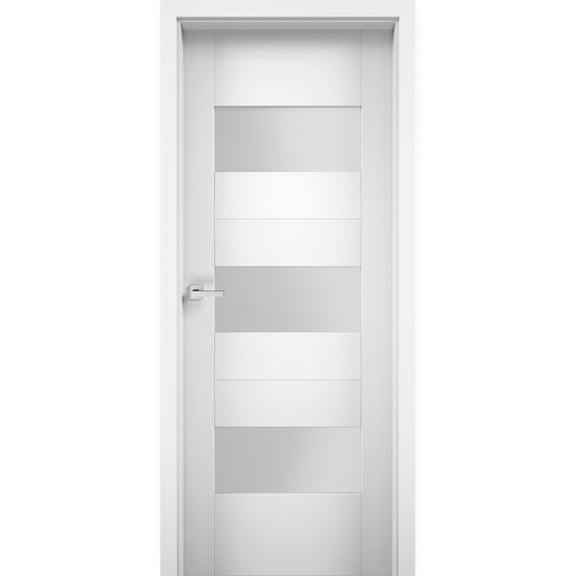 Solid French Door Opaque Glass / Sete 6003 White Silk / Single Regular Panel Frame Handle / Bathroom Bedroom Modern Doors