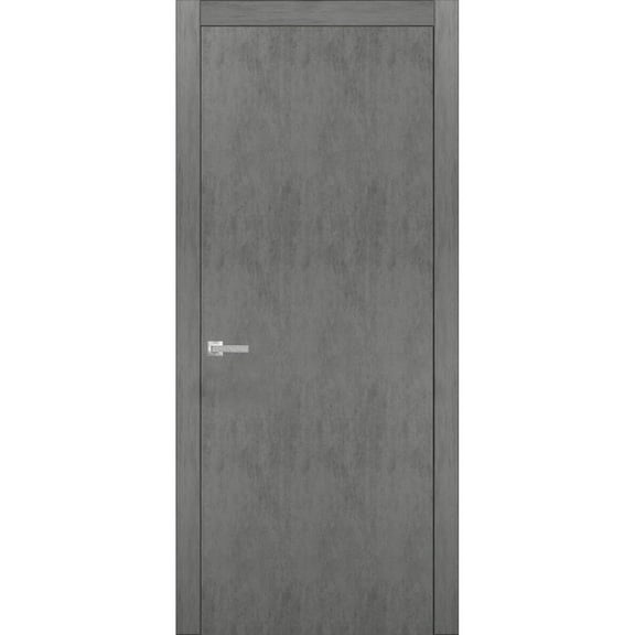 Solid French Door | Planum 0010 Concrete | Single Regular Panel Frame Trims Handle | Bathroom Bedroom Sturdy Doors