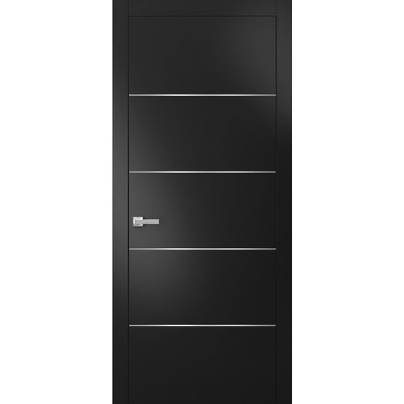 Solid French Door | Planum 0020 Matte Black | Single Regular Panel Frame Trims Handle | Bathroom Bedroom Sturdy Doors -24" x 80"