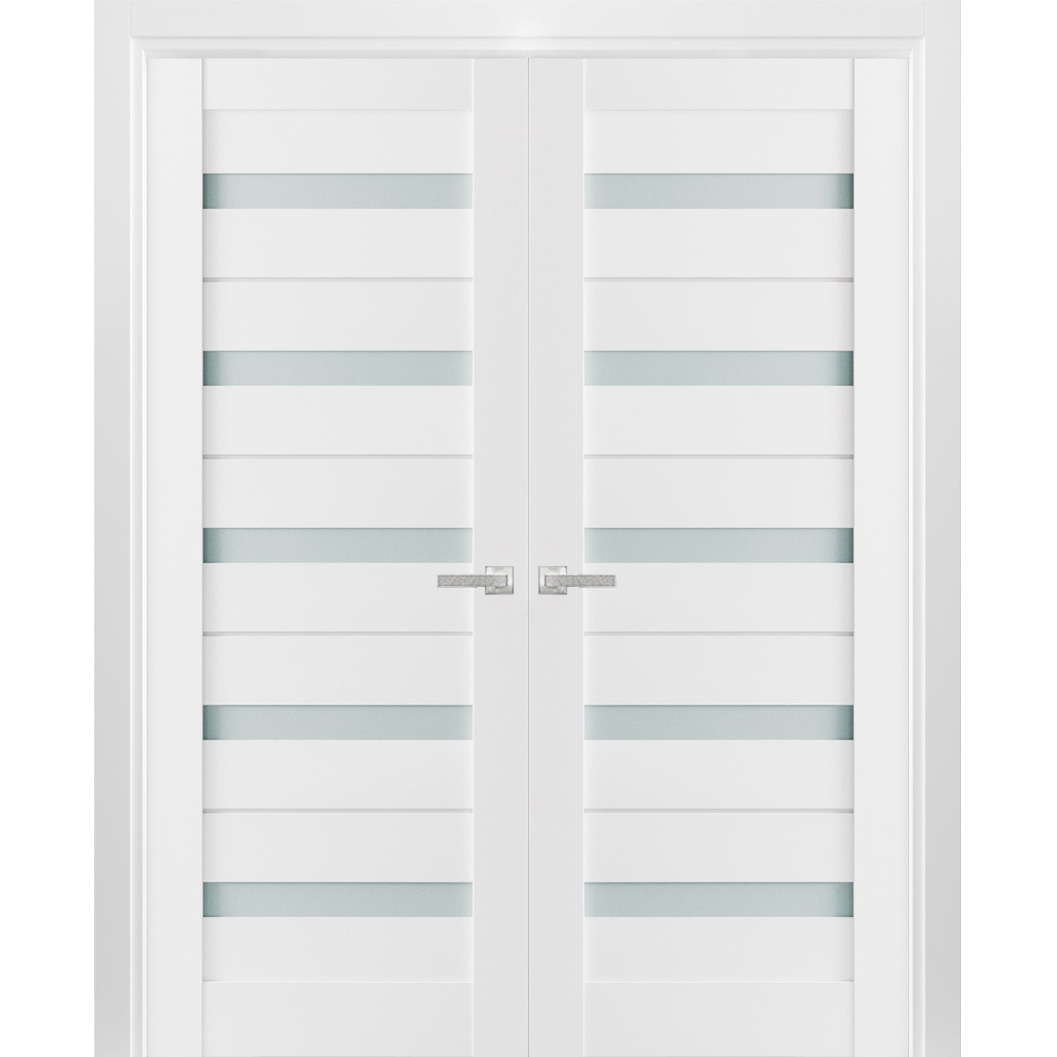Solid French Double Doors 36 x 80 Inches Frosted Glass White Pine