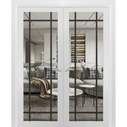 Solid French Double Doors 36 x 80 inches | Lucia 2266 White Silk Clear Glass | Wood Solid Panel Frame Trims | Closet Bedroom Sturdy Doors