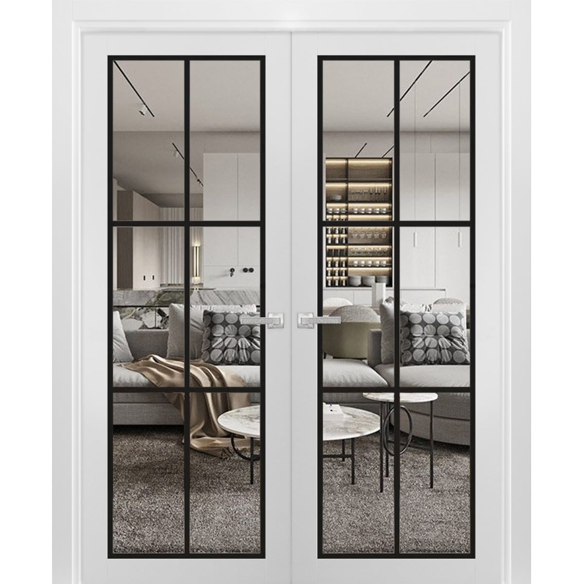 Solid French Double Doors 36 x 80 inches Lucia 2366 White Silk Clear