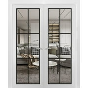 Solid French Double Doors 36 x 80 inches | Lucia 2366 White Silk Clear Glass | Wood Solid Panel Frame Trims | Closet Bedroom Sturdy Doors
