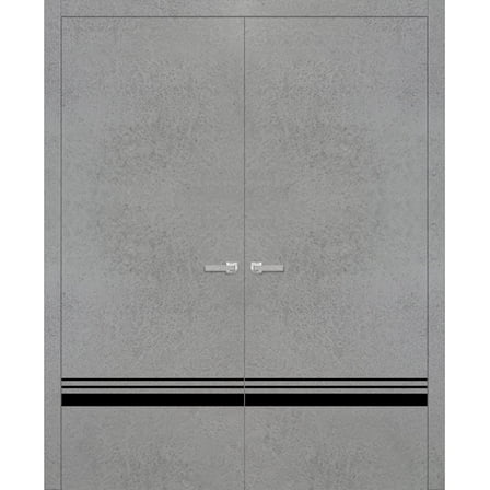 Solid French Double Doors 36 x 80 inches | Planum 0012 Concrete with Frosted Glass | Wood Solid Panel Frame Trims | Closet Bedroom Sturdy Doors