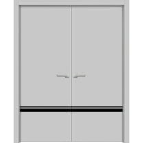 Solid French Double Doors 36 x 80 inches | Planum 0012 Grey Matte with Frosted Glass | Wood Solid Panel Frame Trims | Closet Bedroom Sturdy Doors