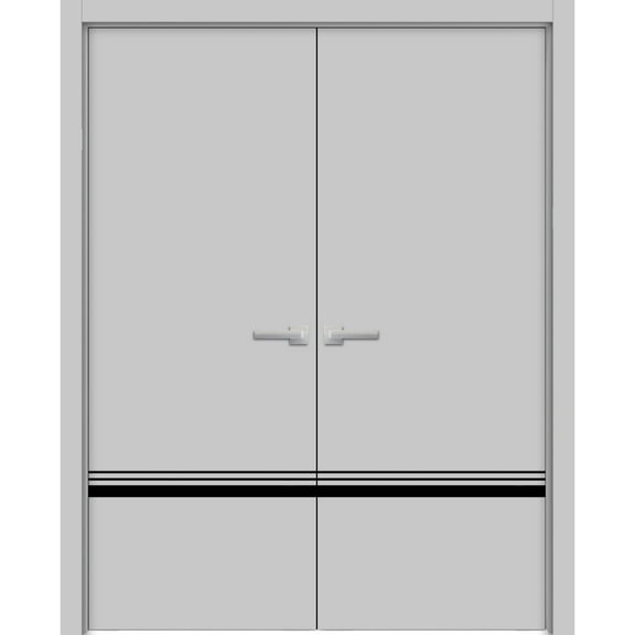Solid French Double Doors 36 x 80 inches | Planum 0012 Grey Matte with Frosted Glass | Wood Solid Panel Frame Trims | Closet Bedroom Sturdy Doors