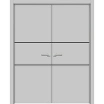 Solid French Double Doors 36 x 80 inches | Planum 0014 Grey Ash with Frosted Glass | Wood Solid Panel Frame Trims | Closet Bedroom Sturdy Doors