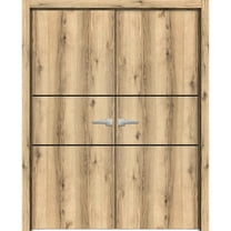 Solid French Double Doors 36 x 80 inches | Planum 0014 Oak with Frosted Glass | Wood Solid Panel Frame Trims | Closet Bedroom Sturdy Doors
