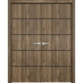 thumbnail image 1 of Solid French Double Doors 36 x 80 inches | Planum 0015 Walnut with Frosted Glass | Wood Solid Panel Frame Trims | Closet Bedroom Sturdy Doors, 1 of 6