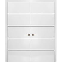 Solid French Double Doors 36 x 80 inches | Planum 0015 White Silk with Frosted Glass | Wood Solid Panel Frame Trims | Closet Bedroom Sturdy Doors
