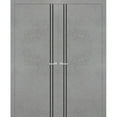 thumbnail image 1 of Solid French Double Doors 36 x 80 inches | Planum 0016 Concrete with Frosted Glass | Wood Solid Panel Frame Trims | Closet Bedroom Sturdy Doors, 1 of 5