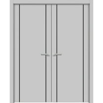 Solid French Double Doors 36 x 80 inches | Planum 0016 Grey Matte with Frosted Glass | Wood Solid Panel Frame Trims | Closet Bedroom Sturdy Doors