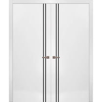 Solid French Double Doors 36 x 80 inches | Planum 0016 White Silk with Frosted Glass | Wood Solid Panel Frame Trims | Closet Bedroom Sturdy Doors