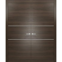 Solid French Double Doors 36 x 80 inches | Planum 0110 Chocolate Ash with Frosted Glass | Wood Solid Panel Frame Trims | Closet Bedroom Sturdy Doors