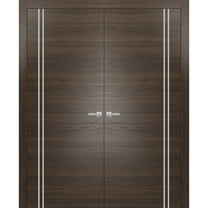 Solid French Double Doors 36 x 80 inches | Planum 0310 Chocolate Ash with Frosted Glass | Wood Solid Panel Frame Trims | Closet Bedroom Sturdy Doors