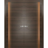 Solid French Double Doors 36 x 80 inches | Planum 1010 Chocolate Ash with Frosted Glass | Wood Solid Panel Frame Trims | Closet Bedroom Sturdy Doors