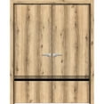 thumbnail image 1 of Solid French Double Doors 36 x 84 inches | Planum 0012 Oak with Frosted Glass | Wood Solid Panel Frame Trims | Closet Bedroom Sturdy Doors, 1 of 5