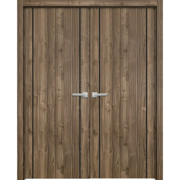 Solid French Double Doors 36 x 84 inches | Planum 0016 White Silk with Frosted Glass | Wood Solid Panel Frame Trims | Closet Bedroom Sturdy Doors