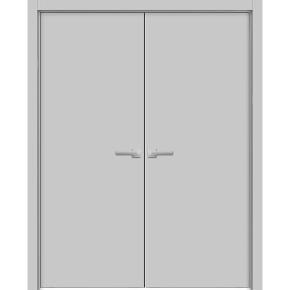 Solid French Double Doors 36 x 96 inches | Planum 0010 Matte Grey | Wood Solid Panel Frame Trims | Closet Bedroom Sturdy Doors
