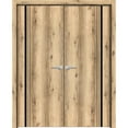 thumbnail image 1 of Solid French Double Doors 36 x 96 inches | Planum 0011 Oak with Frosted Glass | Wood Solid Panel Frame Trims | Closet Bedroom Sturdy Doors, 1 of 5