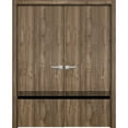 thumbnail image 1 of Solid French Double Doors 36 x 96 inches | Planum 0012 Walnut with Frosted Glass | Wood Solid Panel Frame Trims | Closet Bedroom Sturdy Doors, 1 of 5