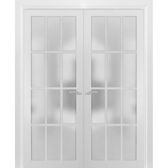 Solid French Double Doors 48 x 80 inches Frosted Glass 12 Lites