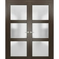 thumbnail image 1 of Solid French Double Doors 48 x 80 inches Frosted Glass | Lucia 2552 Chocolate Ash | Wood Solid Panel Frame Trims | Closet Bedroom Sturdy Doors, 1 of 7