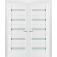 thumbnail image 1 of Solid French Double Doors 48 x 80 inches Frosted Glass | Quadro 4445 White Silk | Wood Solid Panel Frame Trims | Closet Bedroom Sturdy Doors, 1 of 6