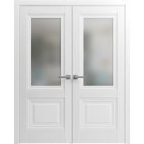 Solid French Double Doors 48 x 80 inches | Lucia 8822 White Silk with Frosted Glass | Wood Solid Panel Frame Trims | Closet Bedroom Sturdy Doors