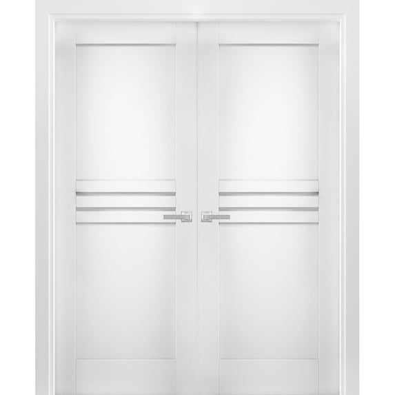 Solid French Double Doors 48 x 84 inches / Mela 7444 White Silk / Wood Solid Panel Frame / Closet Bedroom Modern Doors