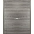 thumbnail image 1 of Solid French Double Doors 48 x 84 inches | Planum 0310 Ginger Ash with Frosted Glass | Wood Solid Panel Frame Trims | Closet Bedroom Sturdy Doors, 1 of 5