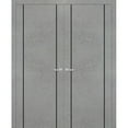 thumbnail image 1 of Solid French Double Doors 48 x 96 inches | Planum 0016 Concrete with Frosted Glass | Wood Solid Panel Frame Trims | Closet Bedroom Sturdy Doors, 1 of 5