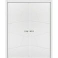 thumbnail image 1 of Solid French Double Doors 48 x 96 inches | Planum 0990 Painted White | Wood Solid Panel Frame Trims | Closet Bedroom Sturdy Doors, 1 of 5