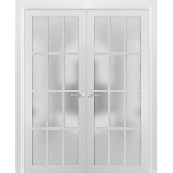 Solid French Double Doors 56 x 80 inches Frosted Glass 12 Lites