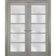 thumbnail image 1 of Solid French Double Doors 56 x 80 inches Frosted Glass | Quadro 4002 Grey Ash | Wood Solid Panel Frame Trims | Closet Bedroom Sturdy Doors, 1 of 6