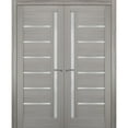 thumbnail image 1 of Solid French Double Doors 56 x 80 inches Frosted Glass | Quadro 4088 Grey Ash | Wood Solid Panel Frame Trims | Closet Bedroom Sturdy Doors, 1 of 7