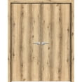 thumbnail image 1 of Solid French Double Doors 56 x 80 inches | Planum 0010 Oak | Wood Solid Panel Frame Trims | Closet Bedroom Sturdy Doors, 1 of 6