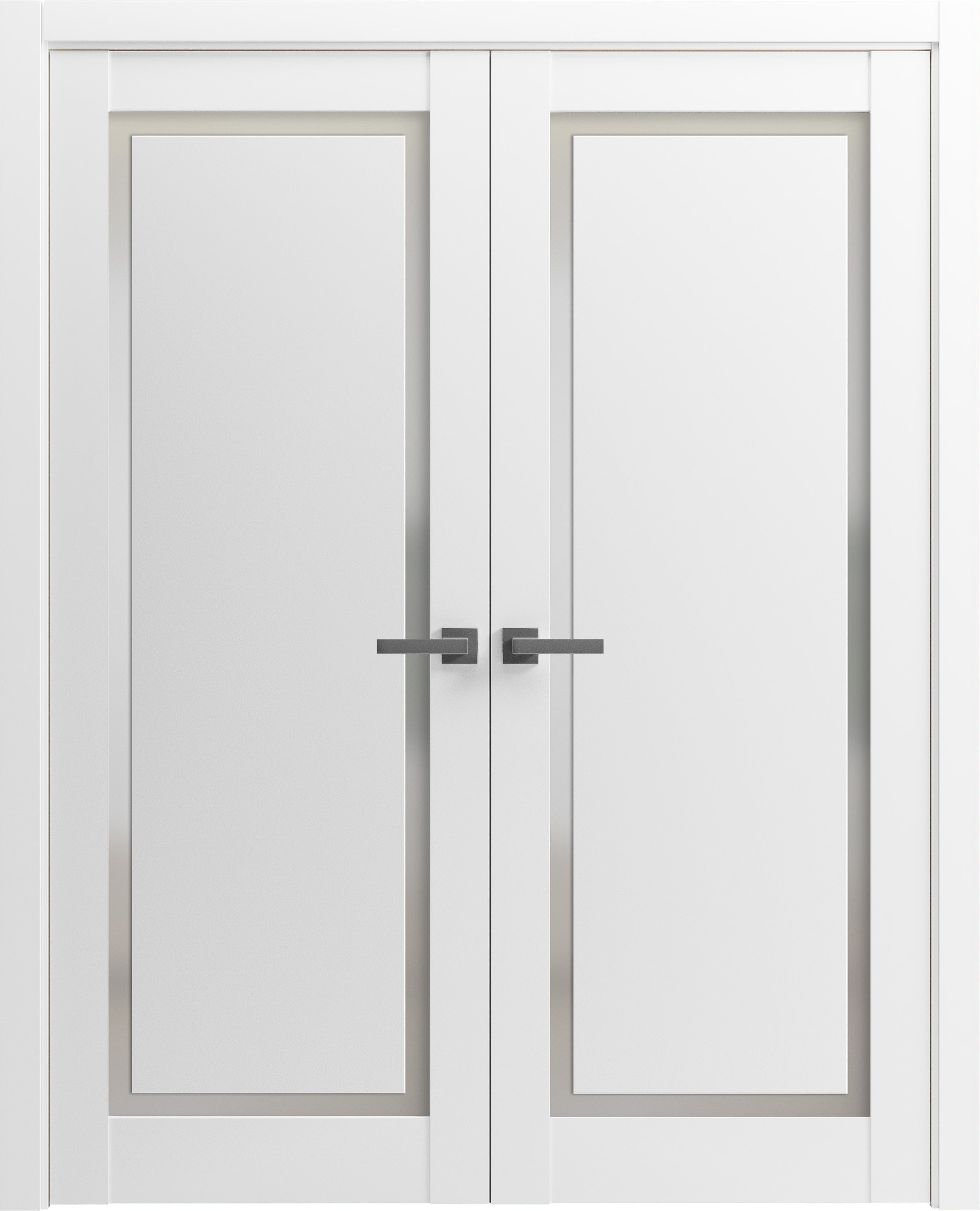 Modern White French Double Doors with Frosted Glass