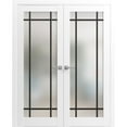 thumbnail image 1 of Solid French Double Doors 56 x 84 inches | Planum 2112 White Silk Frosted Glass | Wood Solid Panel Frame Trims | Closet Bedroom Sturdy Doors, 1 of 5