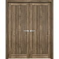 thumbnail image 1 of Solid French Double Doors 56 x 84 inches | Quadro 4111 Walnut | Wood Solid Panel Frame Trims | Closet Bedroom Sturdy Doors, 1 of 6