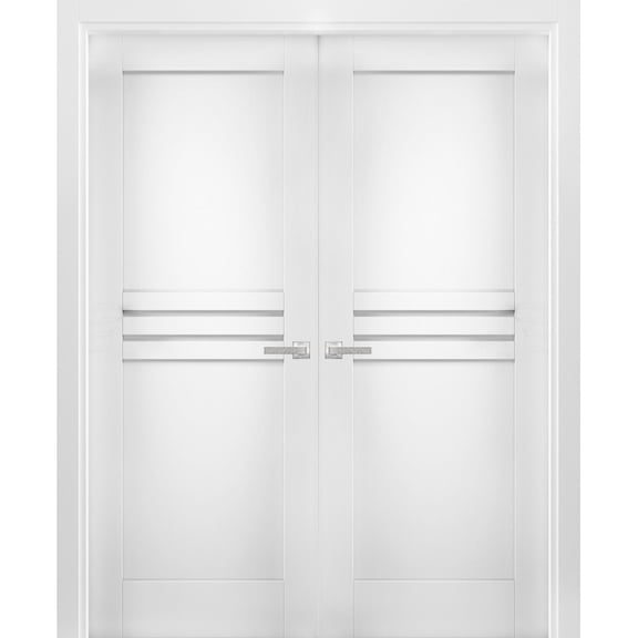 Solid French Double Doors 56 x 96 inches / Mela 7444 White Silk / Wood Solid Panel Frame / Closet Bedroom Modern Doors