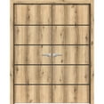 thumbnail image 1 of Solid French Double Doors 56 x 96 inches | Planum 0015 Oak with Frosted Glass | Wood Solid Panel Frame Trims | Closet Bedroom Sturdy Doors, 1 of 5