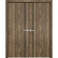 thumbnail image 1 of Solid French Double Doors 56 x 96 inches | Planum 0016 Walnut with Frosted Glass | Wood Solid Panel Frame Trims | Closet Bedroom Sturdy Doors, 1 of 5