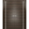 thumbnail image 1 of Solid French Double Doors 56 x 96 inches | Planum 0310 Chocolate Ash with Frosted Glass | Wood Solid Panel Frame Trims | Closet Bedroom Sturdy Doors, 1 of 5
