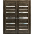 thumbnail image 1 of Solid French Double Doors 56 x 96 inches | Quadro 4445 Cognac Oak with Frosted Glass | Wood Solid Panel Frame Trims | Closet Bedroom Sturdy Doors, 1 of 5